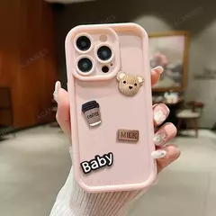 Bonito 3d urso café dos desenhos animados caso de silicone para iphone 15 12 11 - loja online