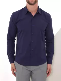 Camisa Social Manga Longa Slim Azul Marinho