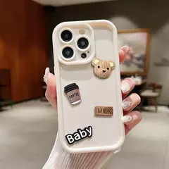 Bonito 3d urso café dos desenhos animados caso de silicone para iphone 15 12 11