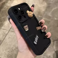 Bonito 3d urso café dos desenhos animados caso de silicone para iphone 15 12 11 - JMix Variedades