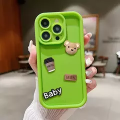 Bonito 3d urso café dos desenhos animados caso de silicone para iphone 15 12 11 - JMix Variedades