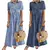 Vestido retrô feminino, manga curta, gola virada para baixo, botão, longo