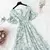 Vestido feminino de chiffon de manga curto com babados, decote v, cintura alta,