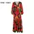 Feminino chique decote em v profundo geo print babados bainha manga longa lanter - comprar online
