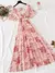Vestido feminino de chiffon de manga curto com babados, decote v, cintura alta, - loja online