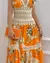 Maxi vestido- Impressão floral contraste laço split hem