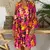 Vestido com estampa floral feminino manga comprida gola V