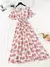 Vestido feminino de chiffon de manga curto com babados, decote v, cintura alta, na internet