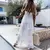 Vestido feminino com renda fora do ombro, retalhamento elegante, gola V, alça e - loja online