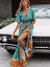 Vestido maxi com estampa floral vintage feminino, decote em V - Donne50.online