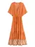 Vestido maxi com estampa floral vintage feminino, decote em V - Donne50.online