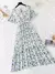 Vestido feminino de chiffon de manga curto com babados, decote v, cintura alta, - loja online