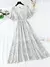 Vestido feminino de chiffon de manga curto com babados, decote v, cintura alta, - Donne50.online