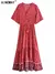 Vestido maxi com estampa floral vintage feminino, decote em V