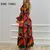 Feminino chique decote em v profundo geo print babados bainha manga longa lanter - loja online