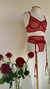Conjunto de Lingerie Com Cinta Liga em Tule Vermelho - Promessas - comprar online