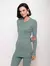 Blusa Alongada de Algodão com Tecimento em Tranças Verde| 11923
