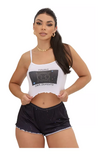 Pijama Feminino Cropped Blogueira Signos regata e shorts