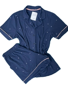 PIJAMA BOCEJINHO AMERICANO ALFAIAT LYCRA AZUL - DREAM NIGTH X PIJAMAS LTDA