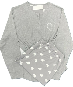 PIJAMA BASICO MALHA ML CALÇA CORAÇÃO - comprar online