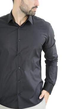 Camisa social manga longa slim fit preta básica lisa - comprar online