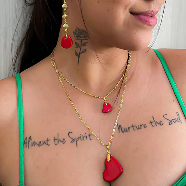 Colar Duplo Antúrio Vermelho - Ouro
