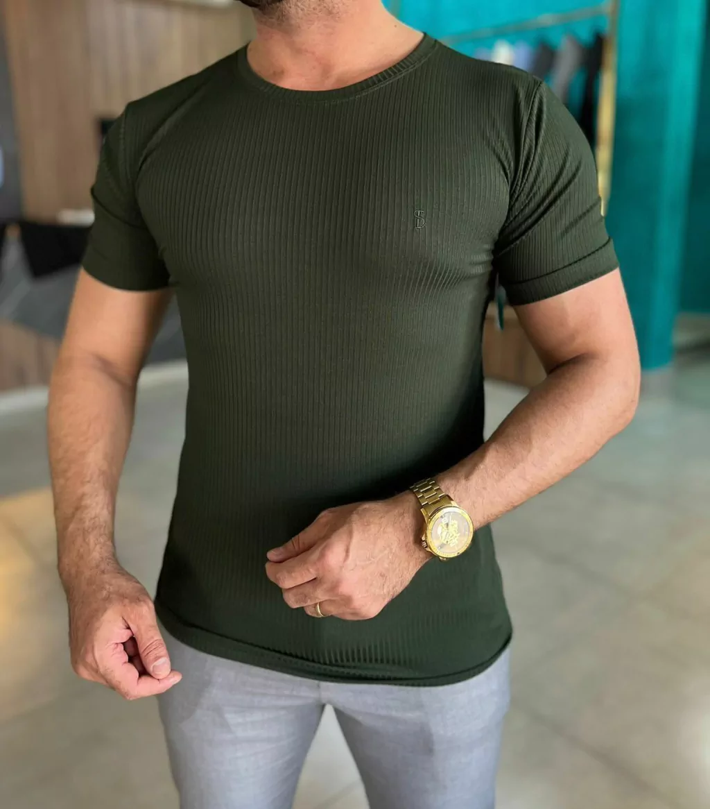 CAMISETA LONG LIFE CANELADA VERDE MILITAR