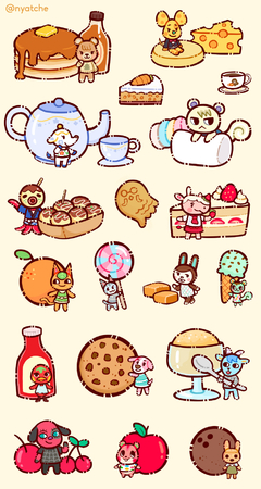 Cartela de Adesivos Animal Crossing comidas