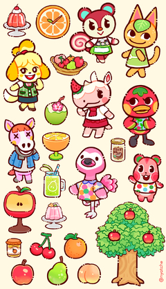 Cartela de Adesivos Animal Crossing Frutas