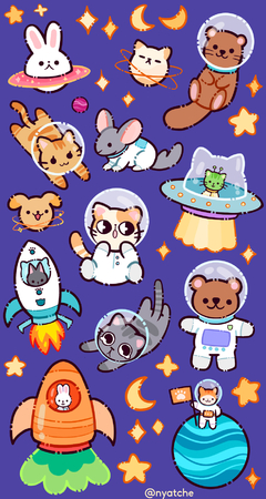 Cartela de Adesivos Bichinhos Astronautas