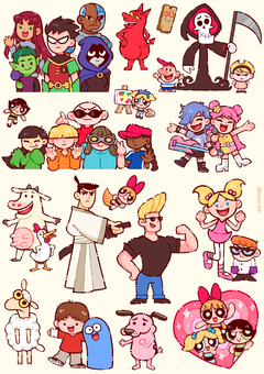 Cartela de Adesivos Cartoon Clássicos