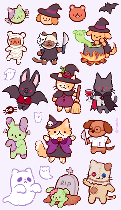 Cartela de Adesivos Halloween Bichinhos