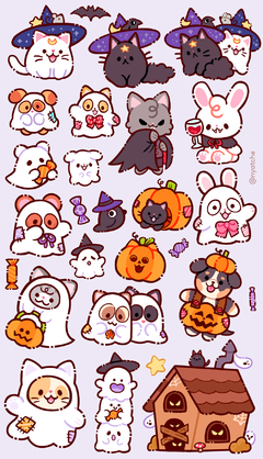 Cartela de Adesivos Halloween Bichinhos 2