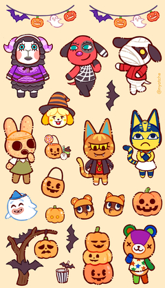 Cartela de Adesivos Halloween Animal Crossing