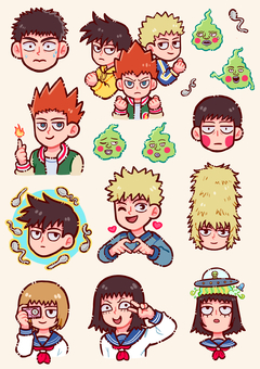 Cartelas de Adesivos Mob Psycho 100 - secundários