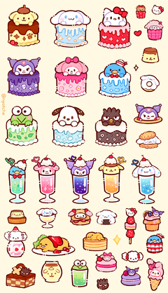 Cartela de Adesivos Sanrio Bolos