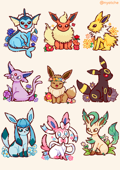 Cartelas de Adesivos Eeveelutions