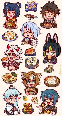 Cartela de Adesivos Genshin comidas
