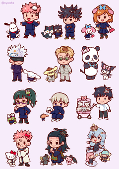Cartela de Adesivos Jujutsu Kaisen x Sanrio