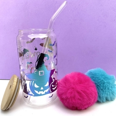 COPO PERSONALIZADO DE VIDRO COM TAMPA E CANUDO - 550ML-HALLOWEEN