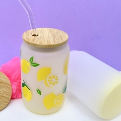 COPO PERSONALIZADO DE VIDRO FOSCO E COLORIDO - 400ML - LIMÕES