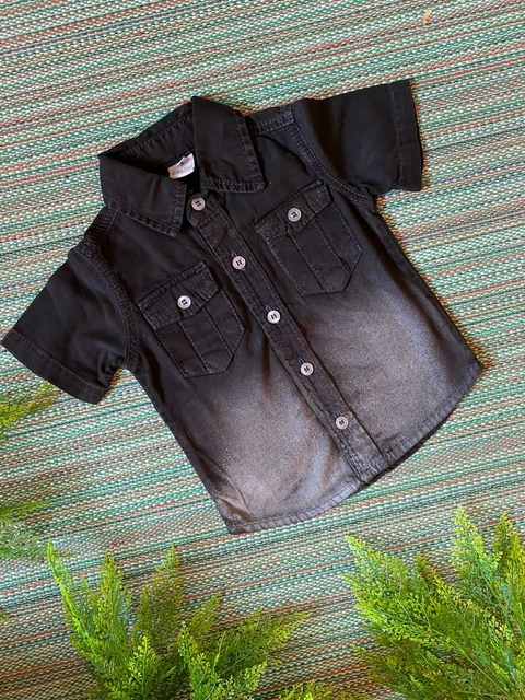 Camisa Jeans Manga Curta - Degradê