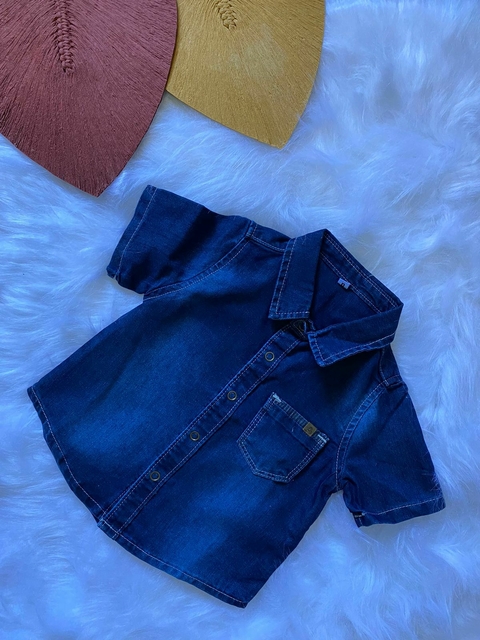 Camisa Jeans Infantil Menino Manga Curta - Azul