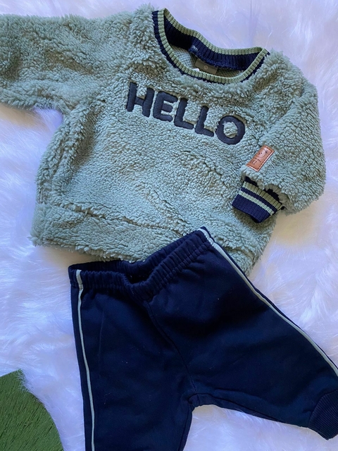 Conjunto Bebê Alakazoo Blusa Pelo Com Bordado Hello