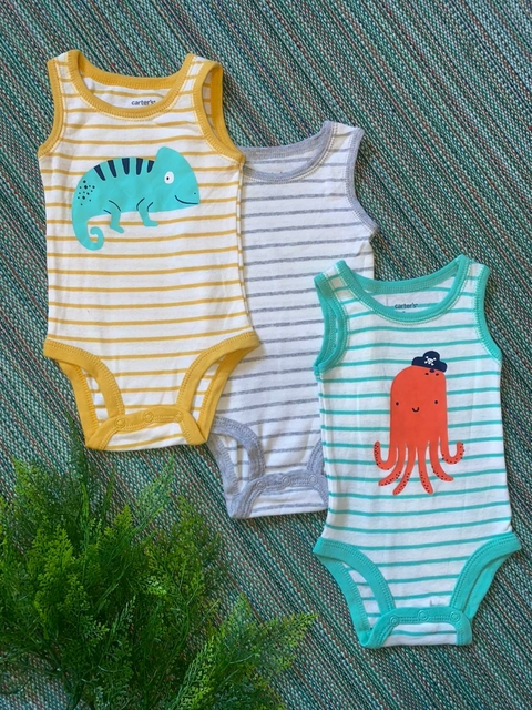 Kit body Carter's bebê 3 peças listrados