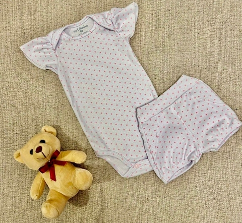 Conjunto Body Manga Curta e tapa fralda - Bolinhas
