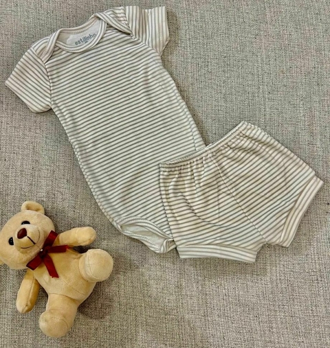 Conjunto Body Manga Curta e tapa fralda listrados