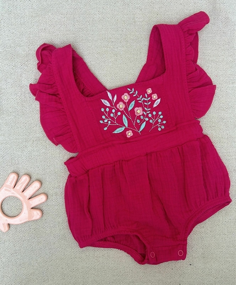 Banho De Sol Bebê Jardineira Din Don Bordado De Flores