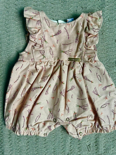 Macacão Curto Bebê Din Don Estampa Ramos De Flores