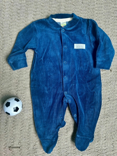 Macacão Longo Plush Bebê Smoby Baby C/ Detalhe Bordado - Azul